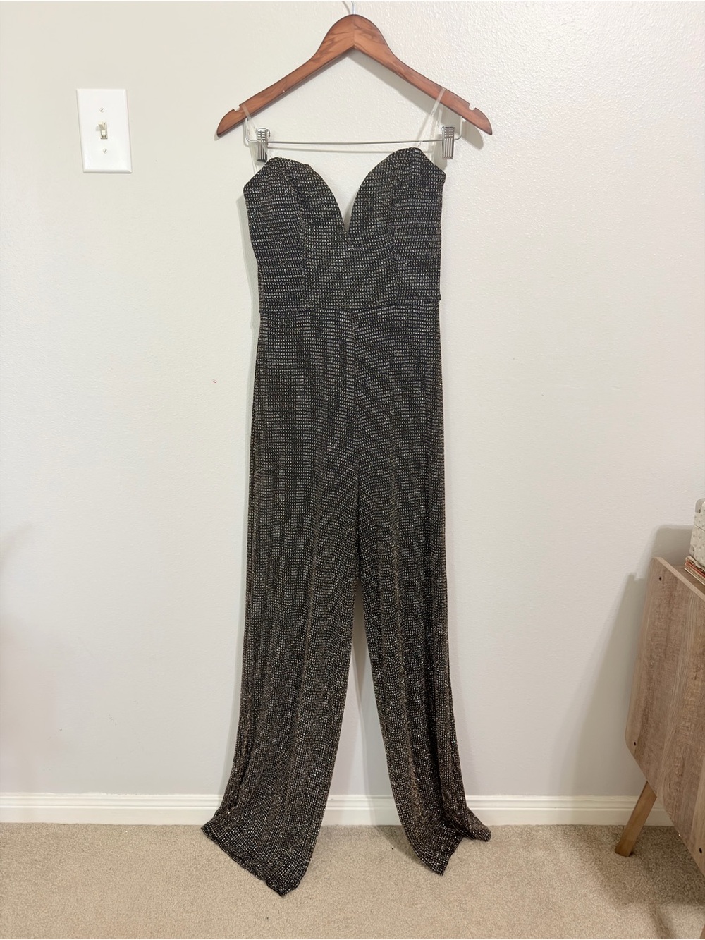 ✨ Trixxi Black & Silver Metallic Shimmer Strapless Wide Leg Jumpsuit ✨